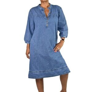 Orvis 3/4 Sleeve Midi Button Front Denim 100% Cotton Dress Size 8